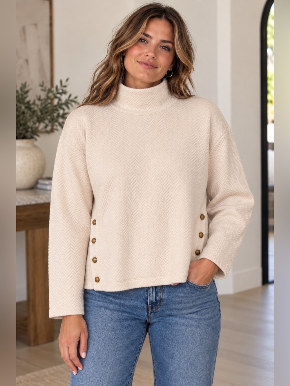 Classy J. Crew Herringbone Mockneck Sweatshirt ~ nwot.